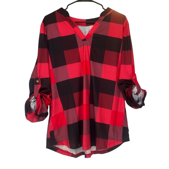 NWOT - Women’s Plaid V-Neck Long Sleeve Blouse – Size Large, Casual Work Top - Picture 10 of 15